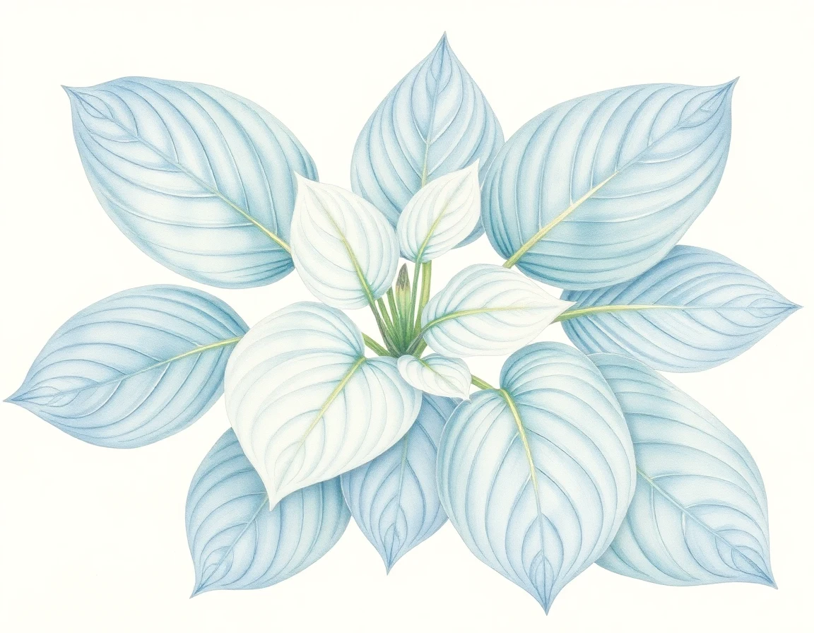 Watercolor illustration of Hosta 'Academy Cratered Blue'