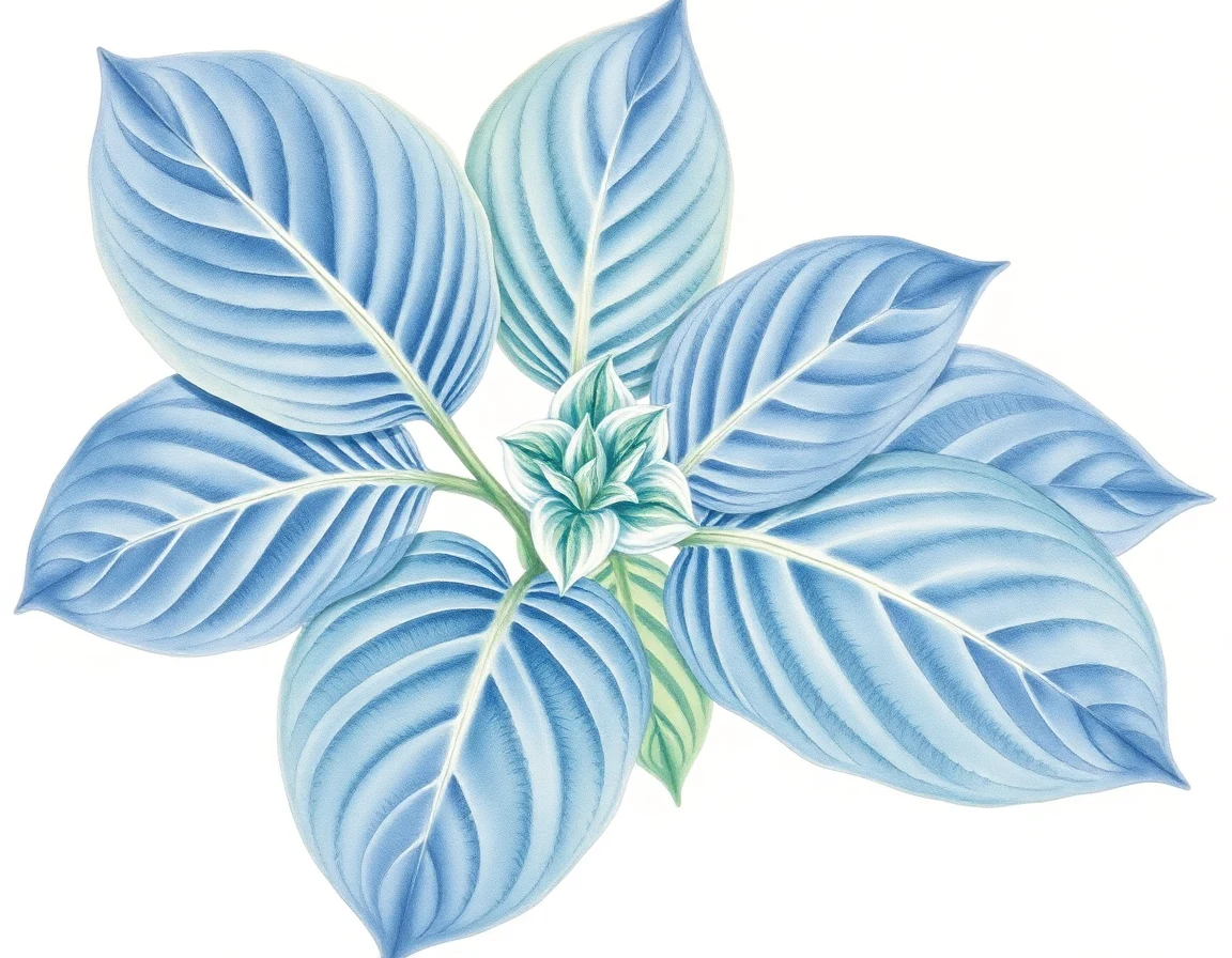 Watercolor illustration of Hosta 'Blue Whirls'