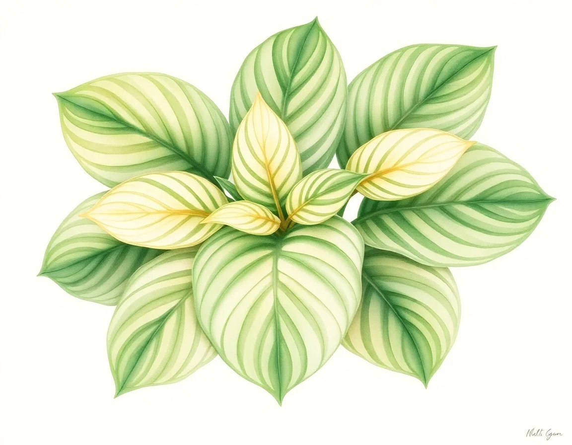 Watercolor illustration of Hosta 'Blushing Bride'