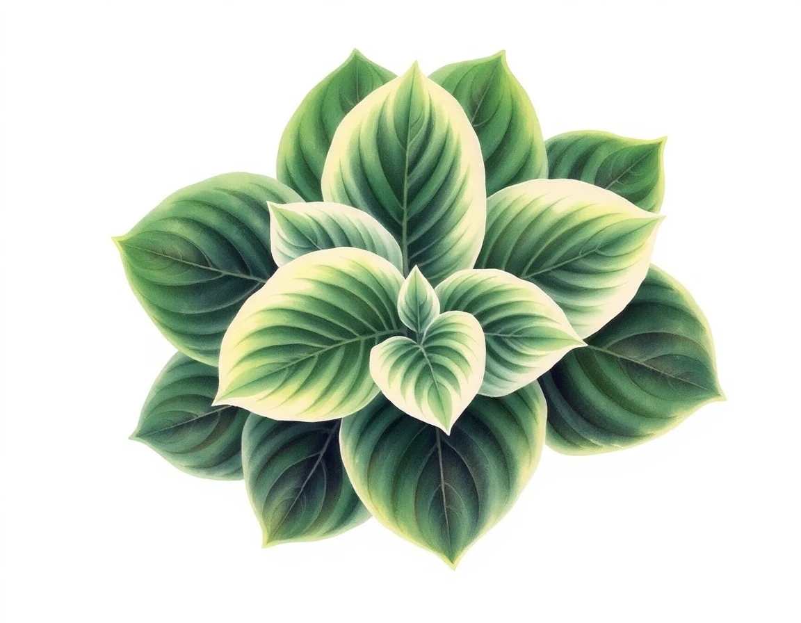 Watercolor illustration of Hosta 'Cathy's Clown'