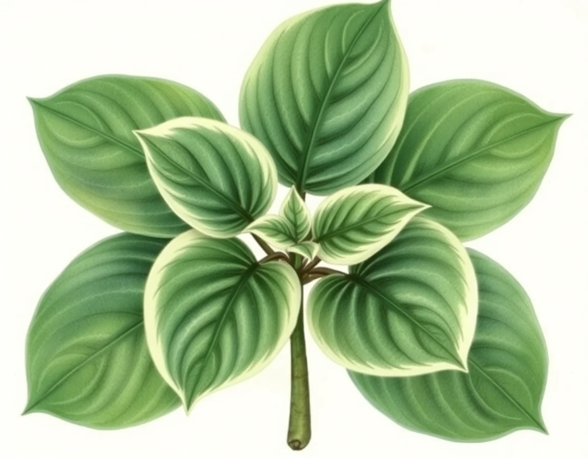 Watercolor illustration of Hosta 'Chantilly Lace'
