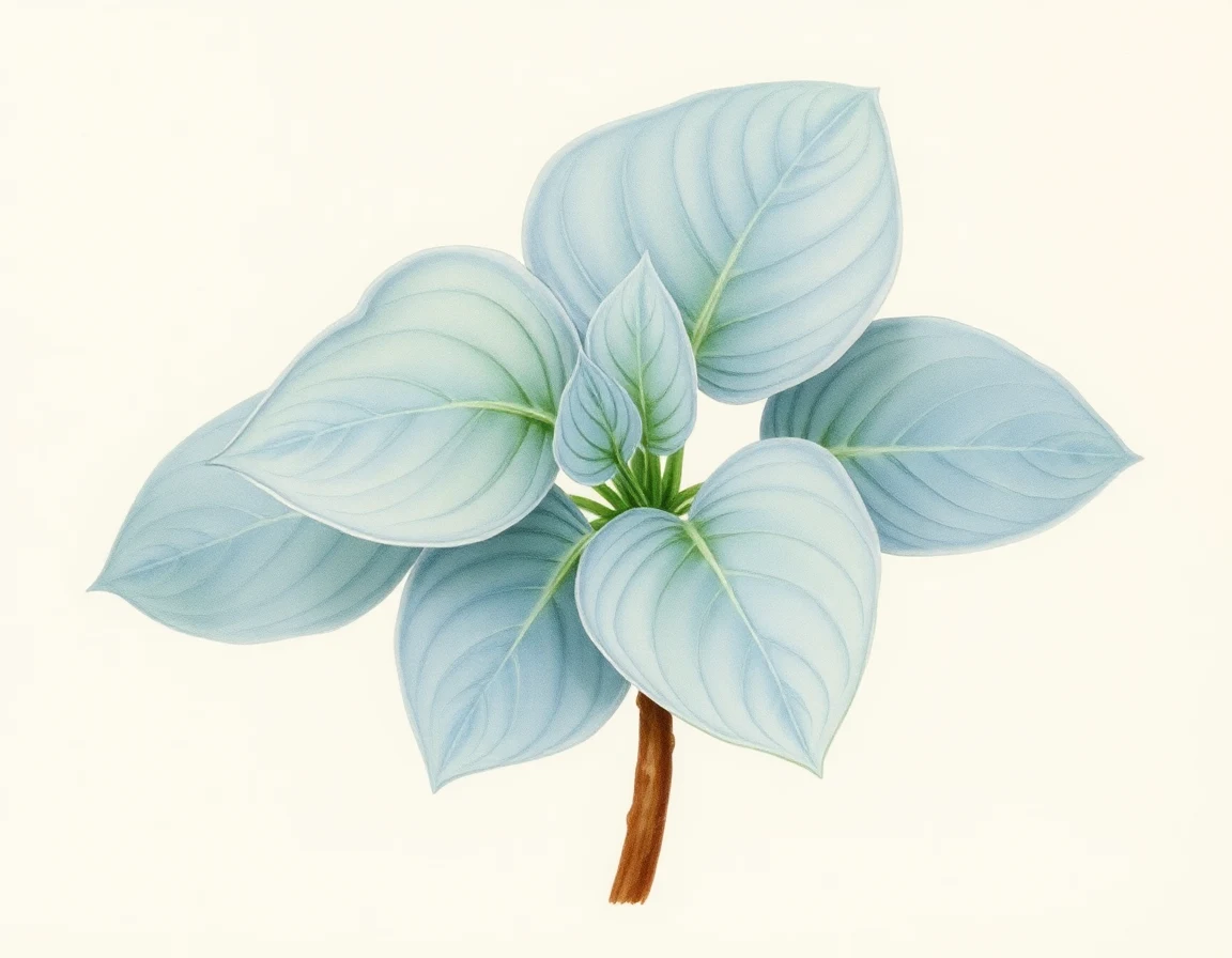 Watercolor illustration of Hosta 'Dewed Steel'