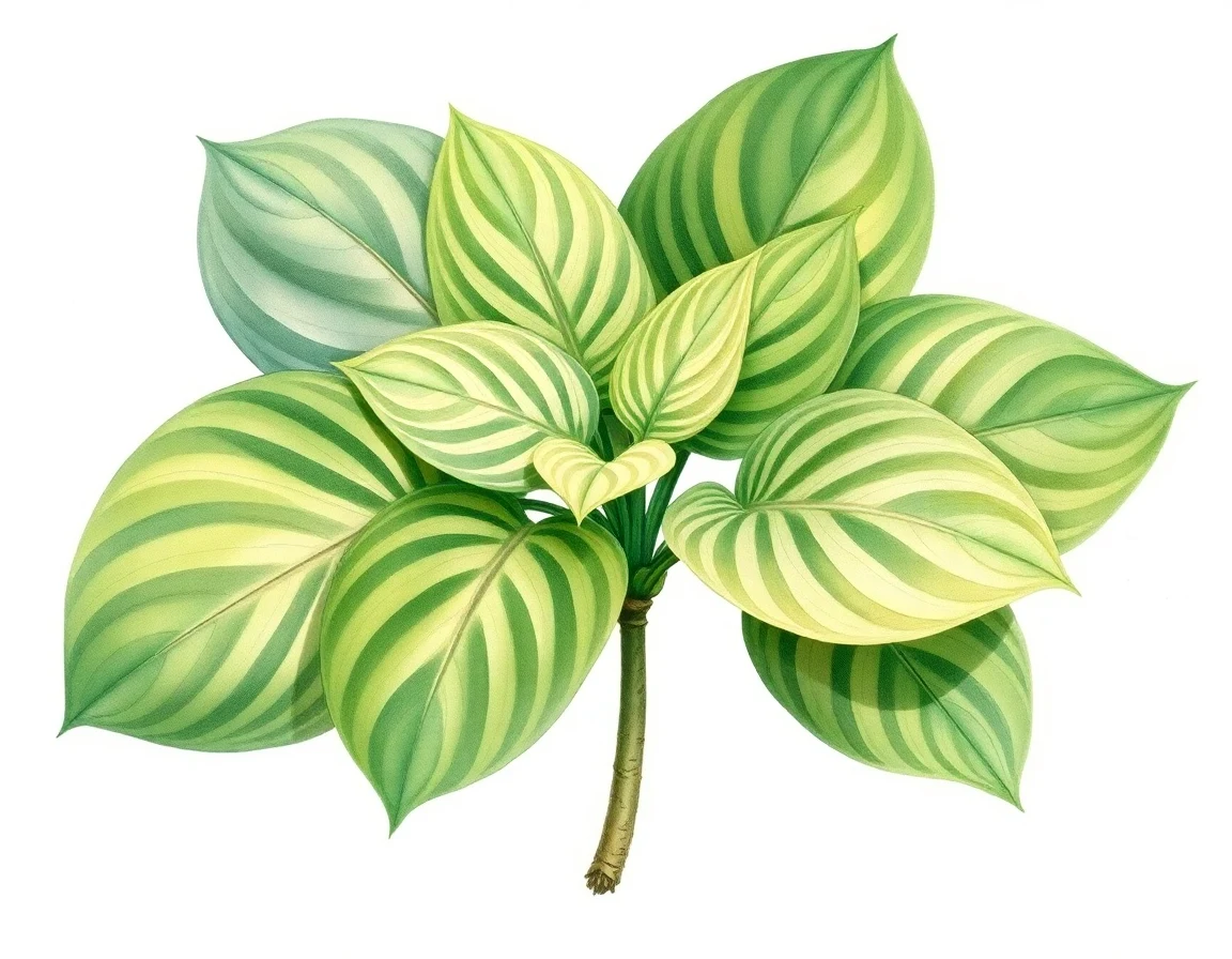 Watercolor illustration of Hosta 'Gray Streaked Squiggles'