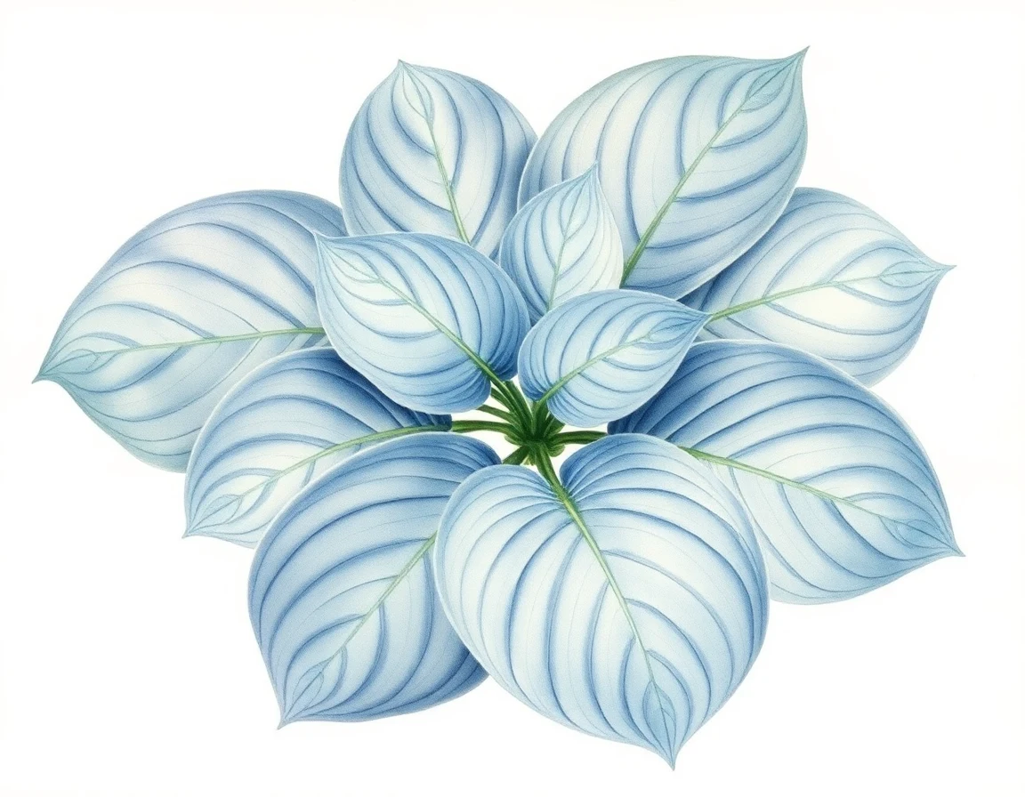 Watercolor illustration of Hosta 'Greenhead Grafton Blues'