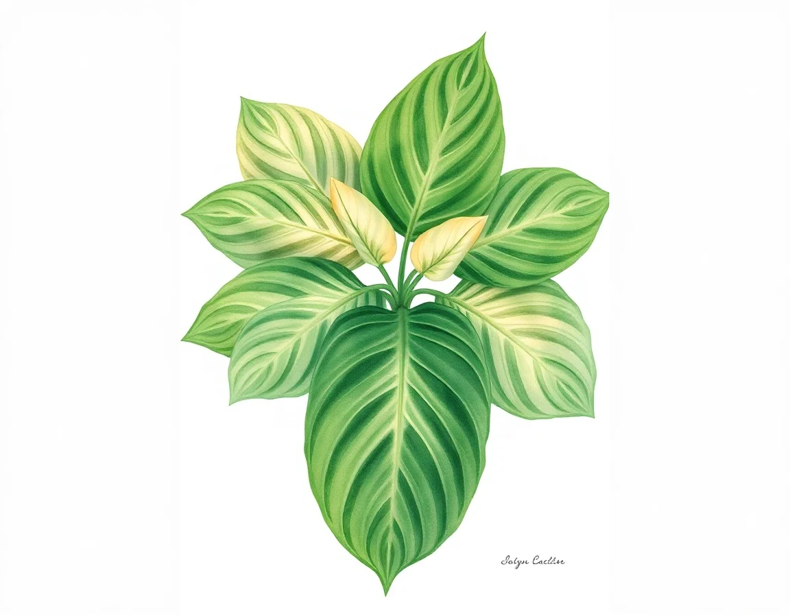 Watercolor illustration of Hosta 'Grey Piecrust'