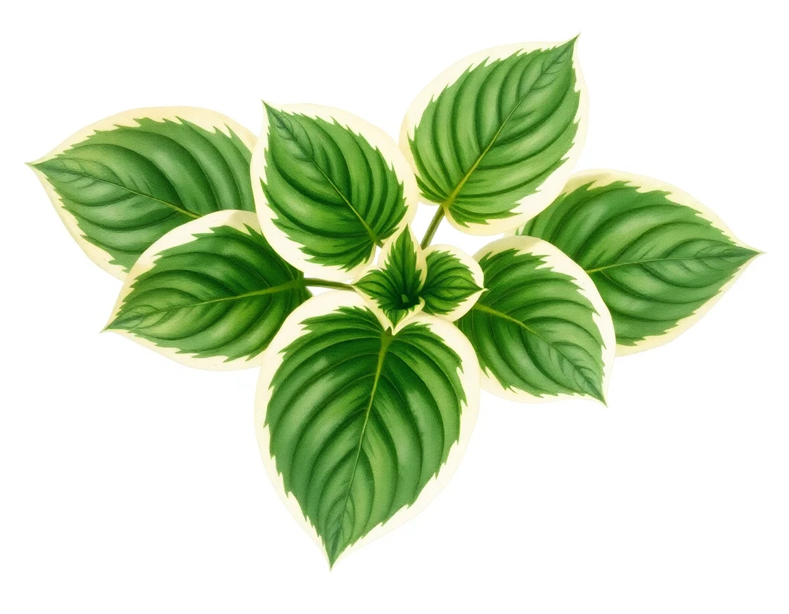 Watercolor illustration of Hosta 'Helonioides Albopicta'
