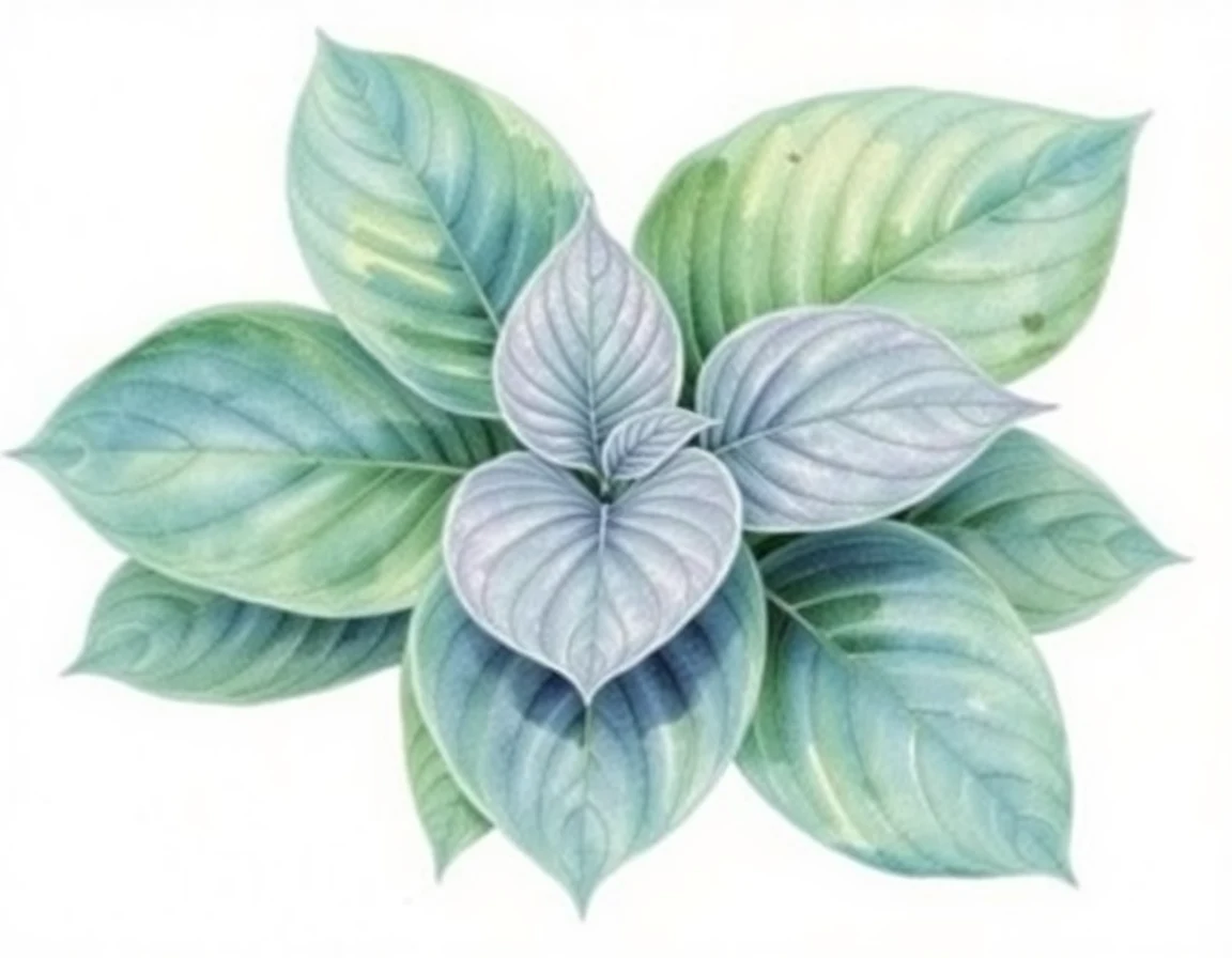 Watercolor illustration of Hosta 'Holy Mole'