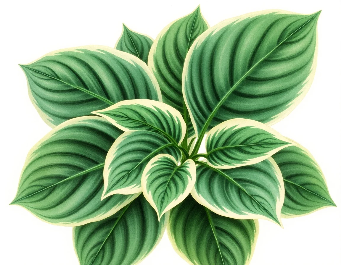 Watercolor illustration of Hosta 'Ivory Necklace'