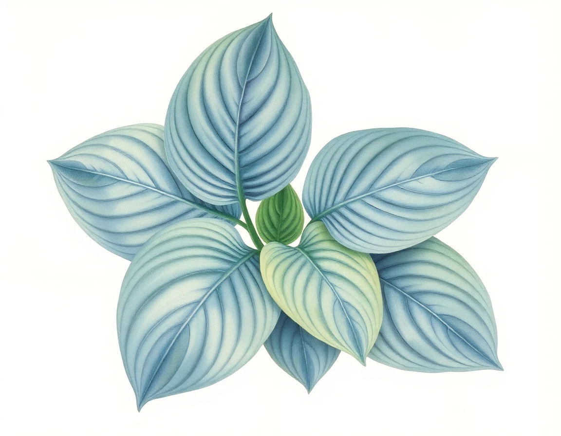 Watercolor illustration of Hosta 'Lakeside Blue Confusion'