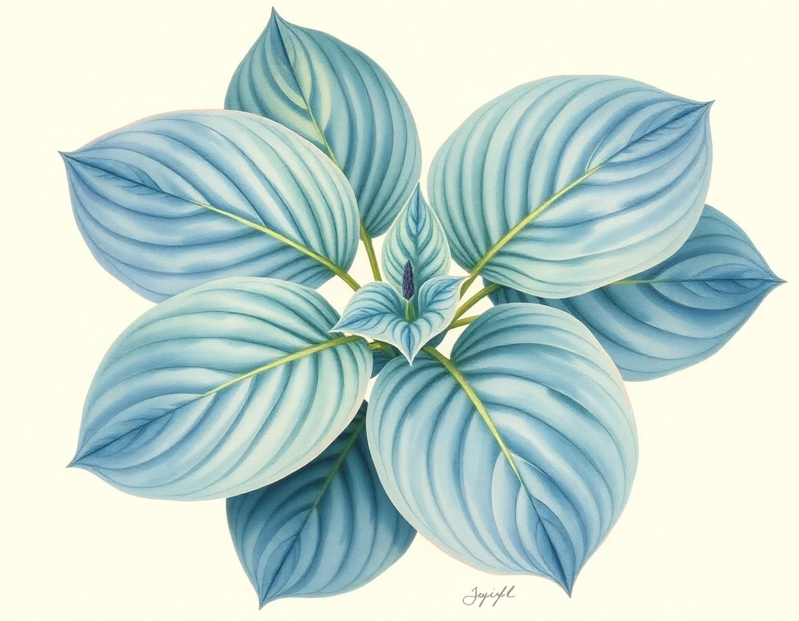Watercolor illustration of Hosta 'Lakeside Hazy Morn'