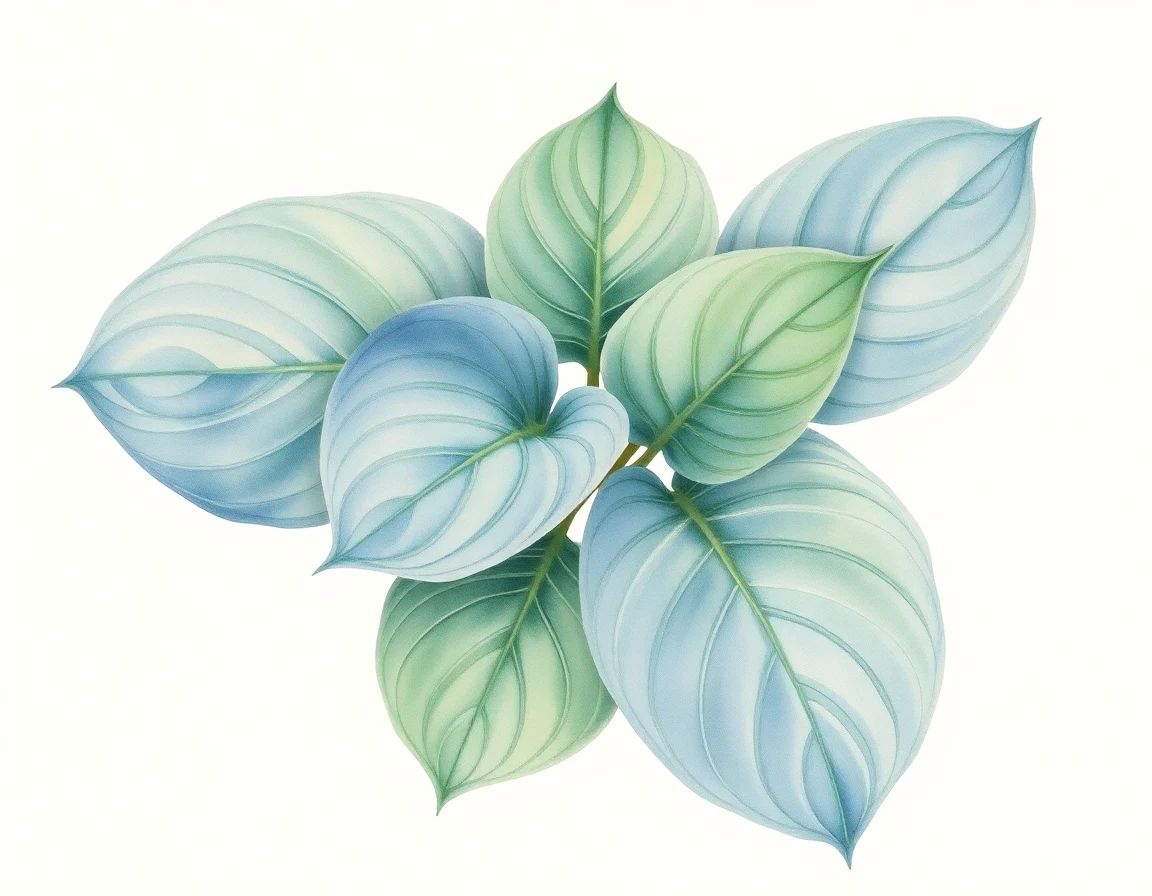 Watercolor illustration of Hosta 'Lakeside Sapphire Pleats'