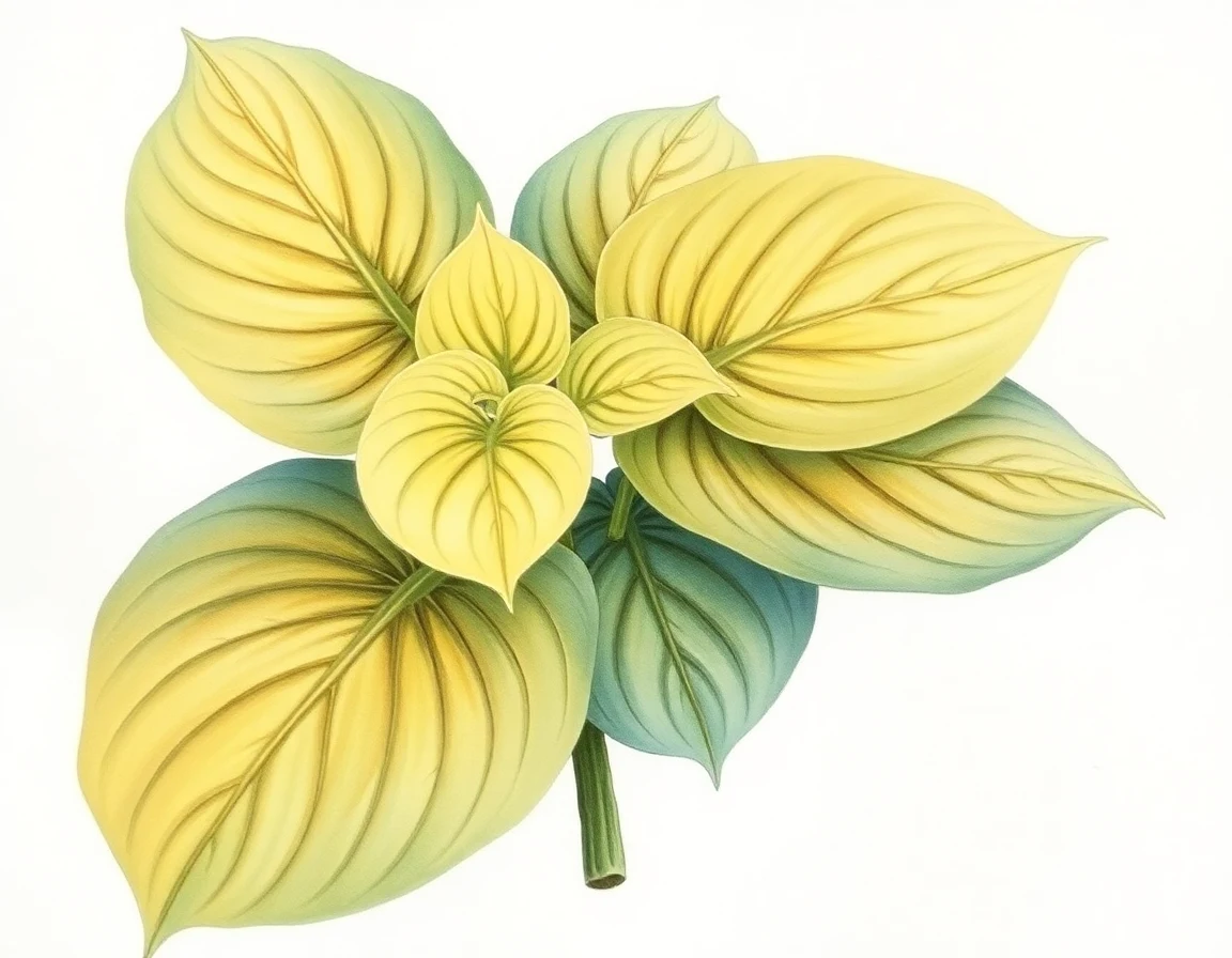 Watercolor illustration of Hosta 'Lemon Meringue'
