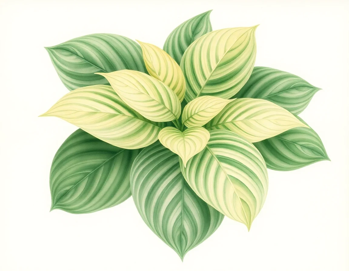 Watercolor illustration of Hosta 'Lunar Magic'