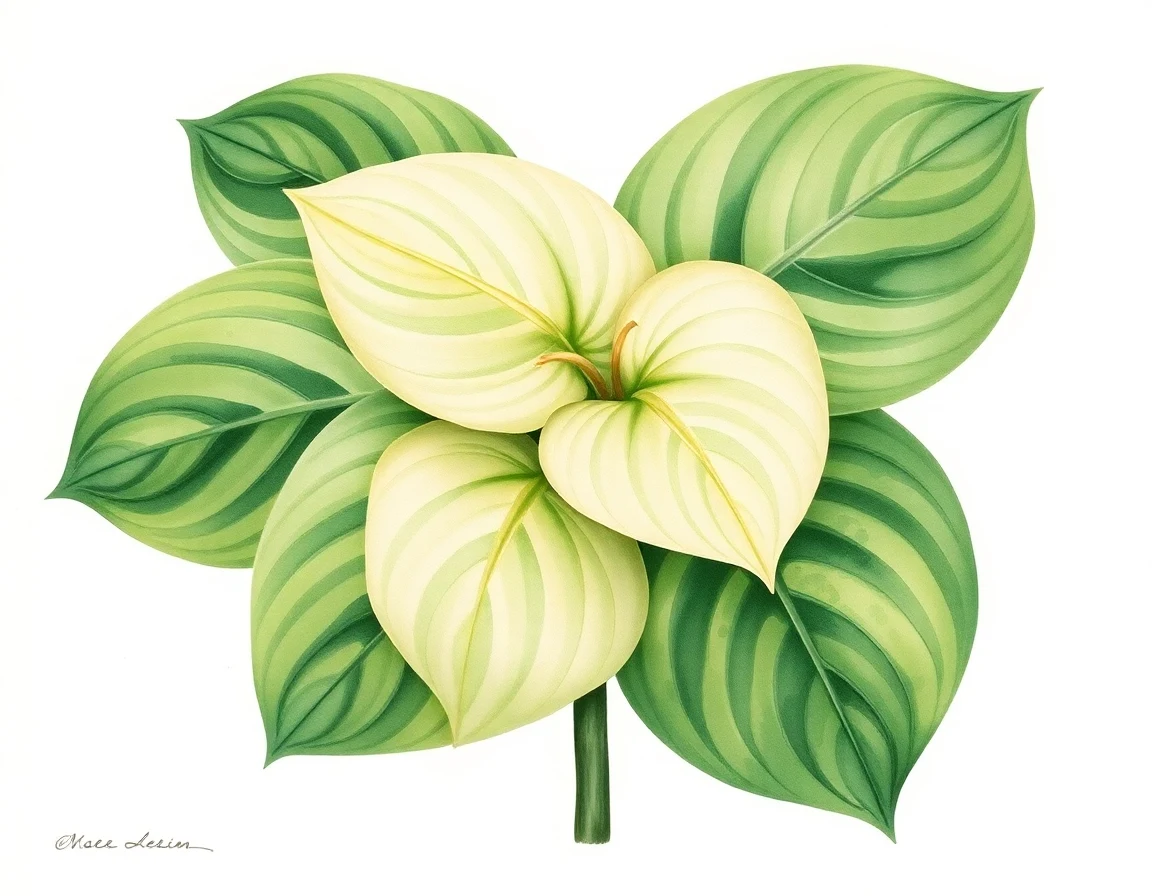 Watercolor illustration of Hosta 'Marbled Bouquet'