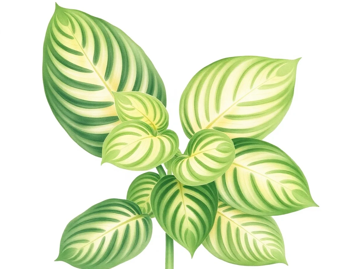 Watercolor illustration of Hosta 'Marbled Cream'