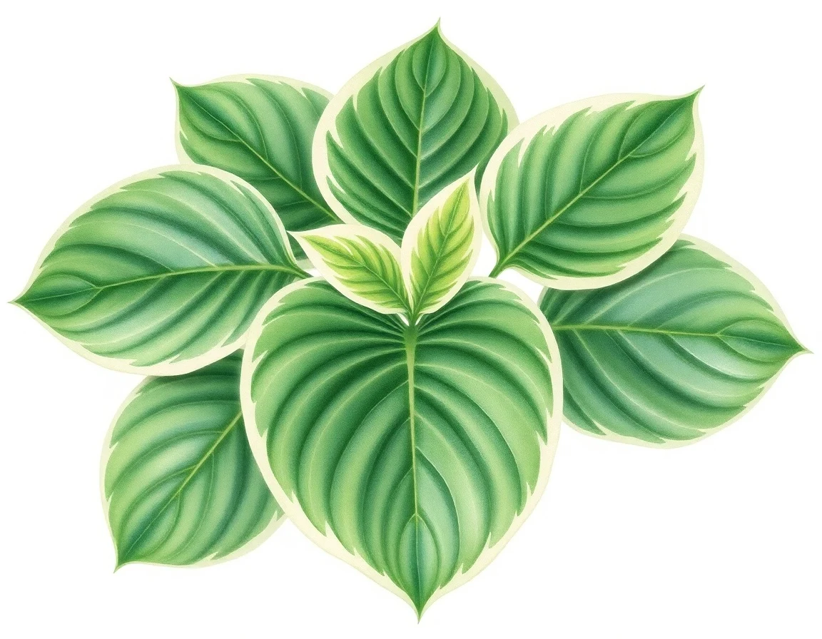 Watercolor illustration of Hosta 'Marbled White'