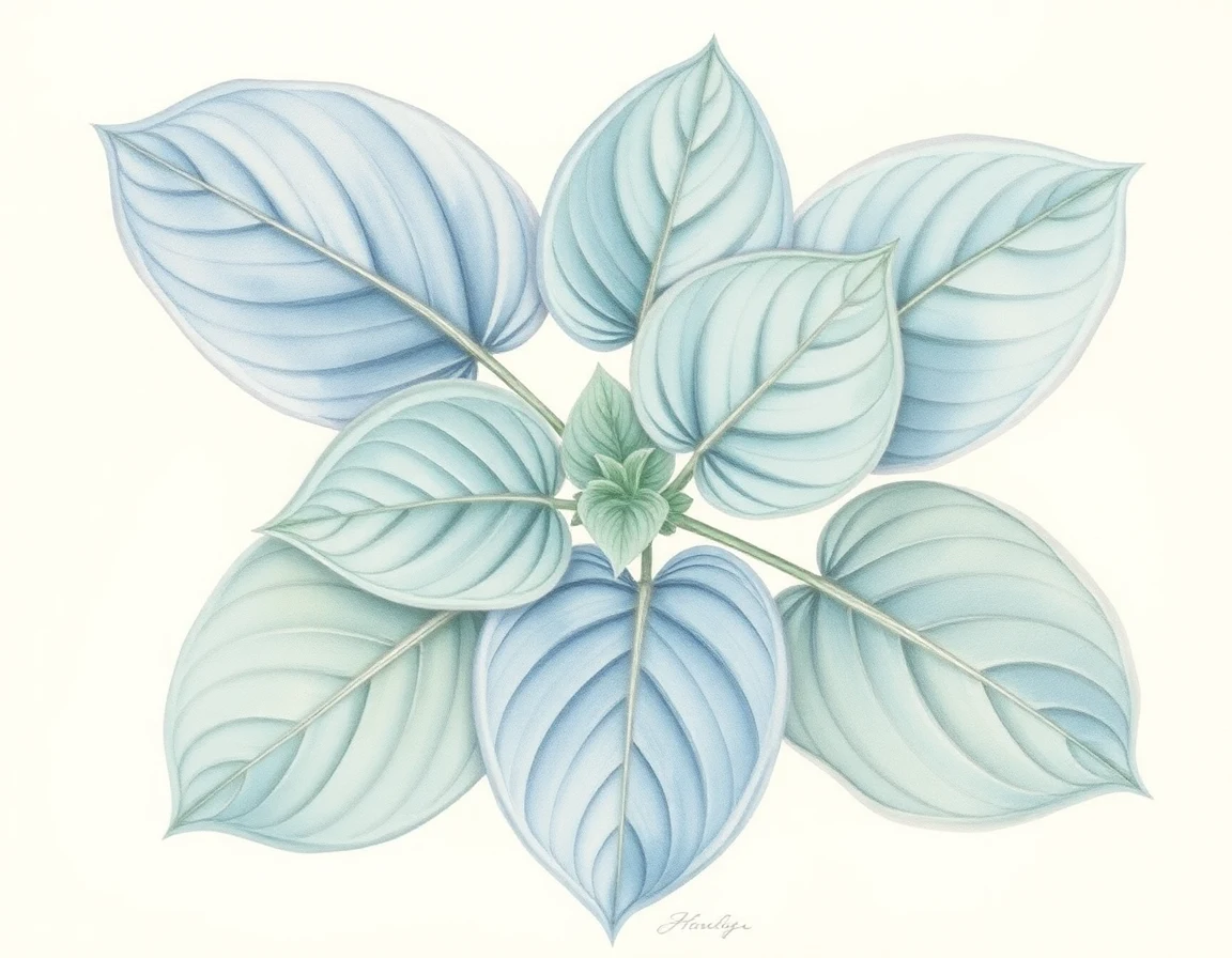 Watercolor illustration of Hosta 'Mean Joe Green'
