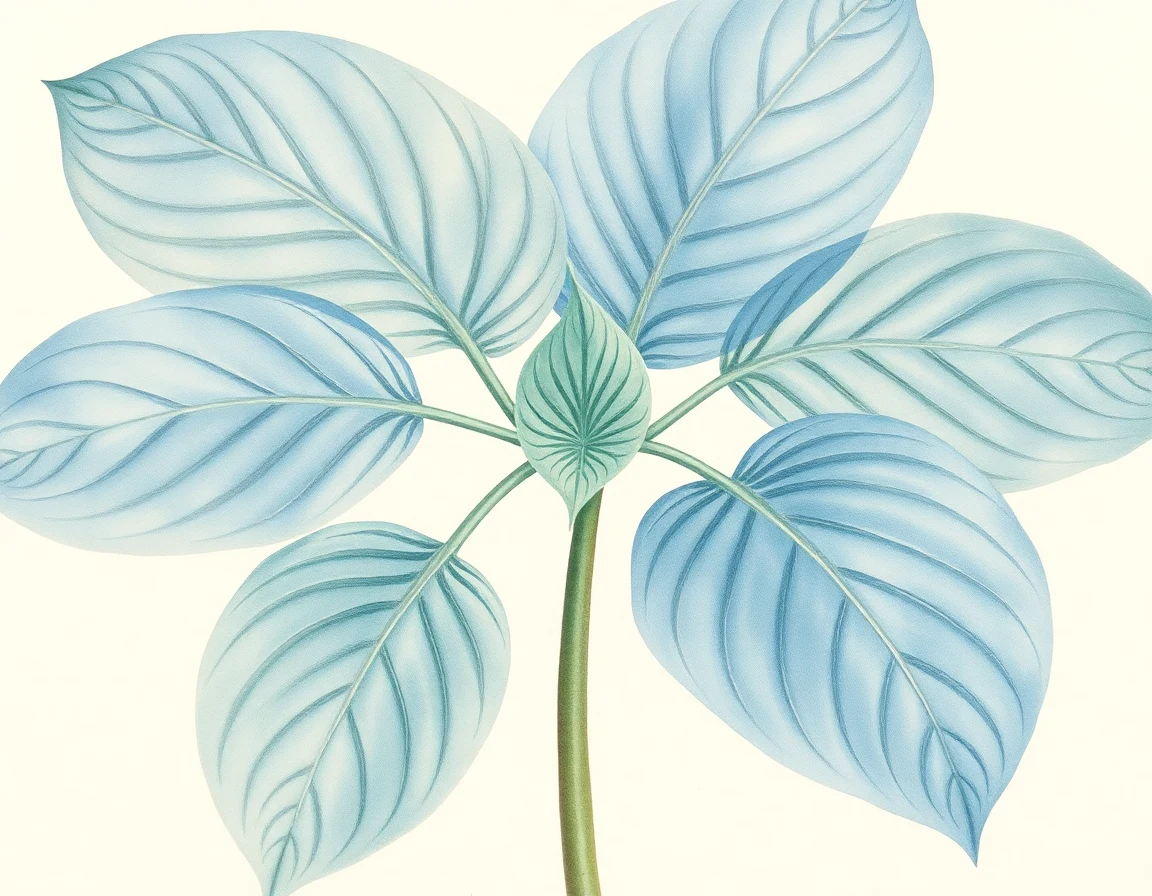 Watercolor illustration of Hosta 'Montreal Blue Ice Storm'