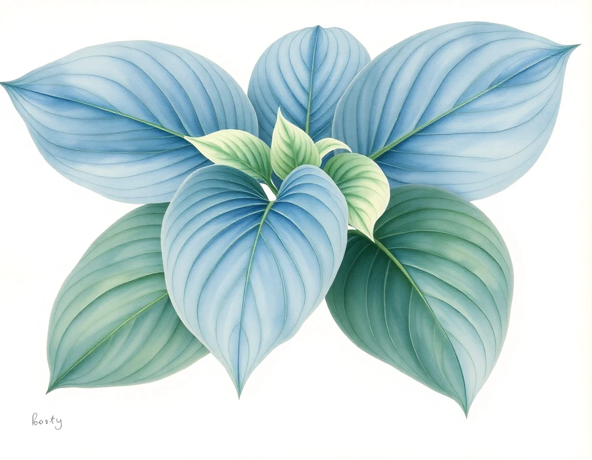 Watercolor illustration of Hosta 'Northern Heritage'