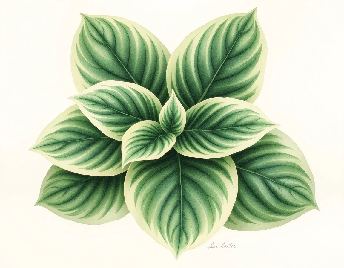 Watercolor illustration of Hosta 'Orion's Belt'