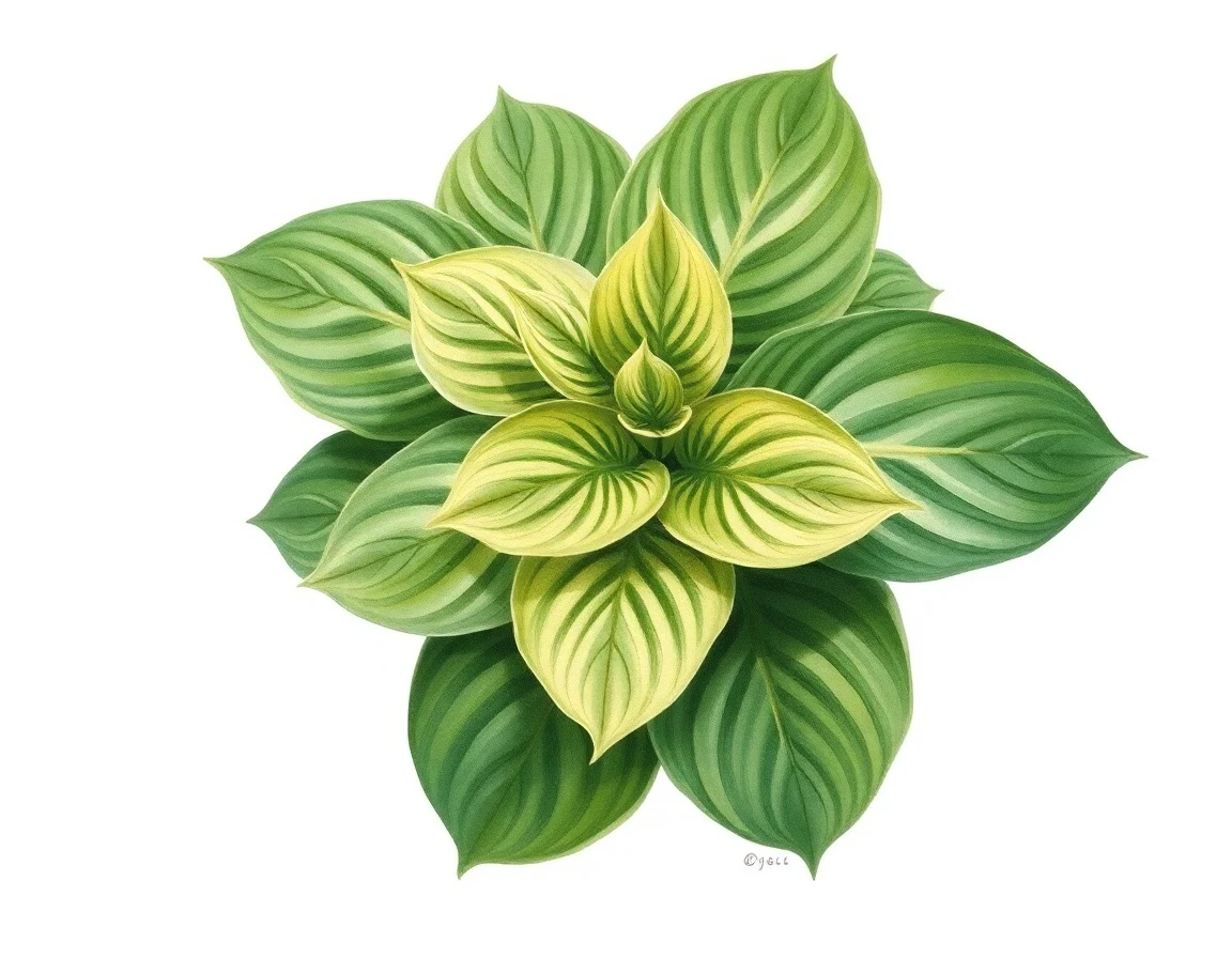 Watercolor illustration of Hosta 'PeeDee Graymulkin'