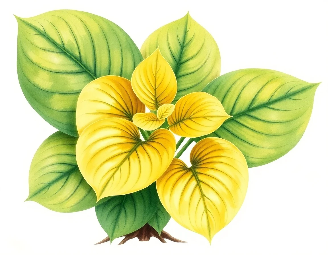 Watercolor illustration of Hosta 'Rays of Sunshine'