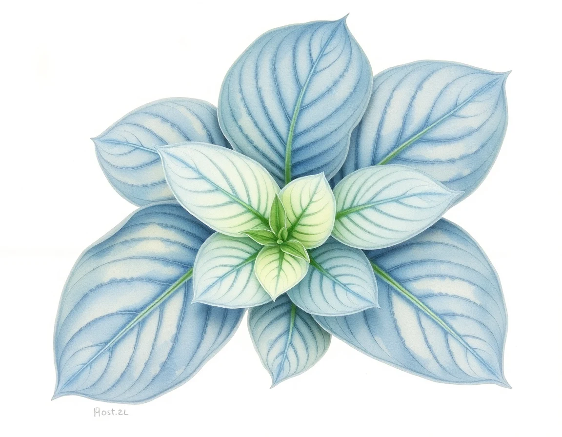 Watercolor illustration of Hosta 'Regal Glory'