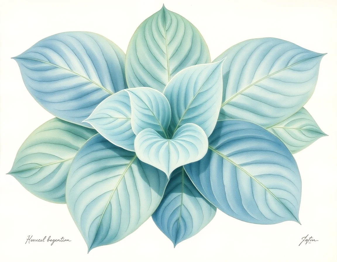 Watercolor illustration of Hosta 'Regal Promenade'