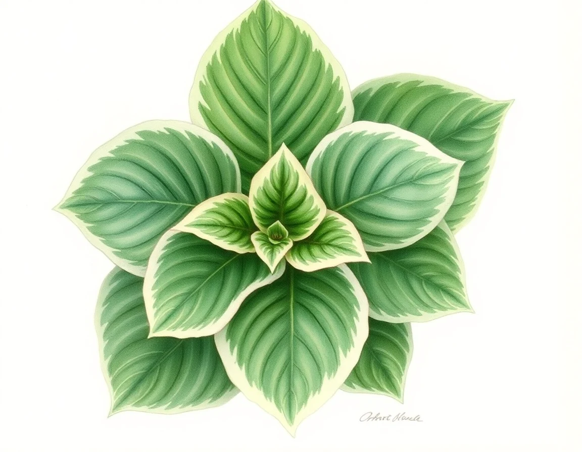 Watercolor illustration of Hosta 'Roller Coaster Ride'