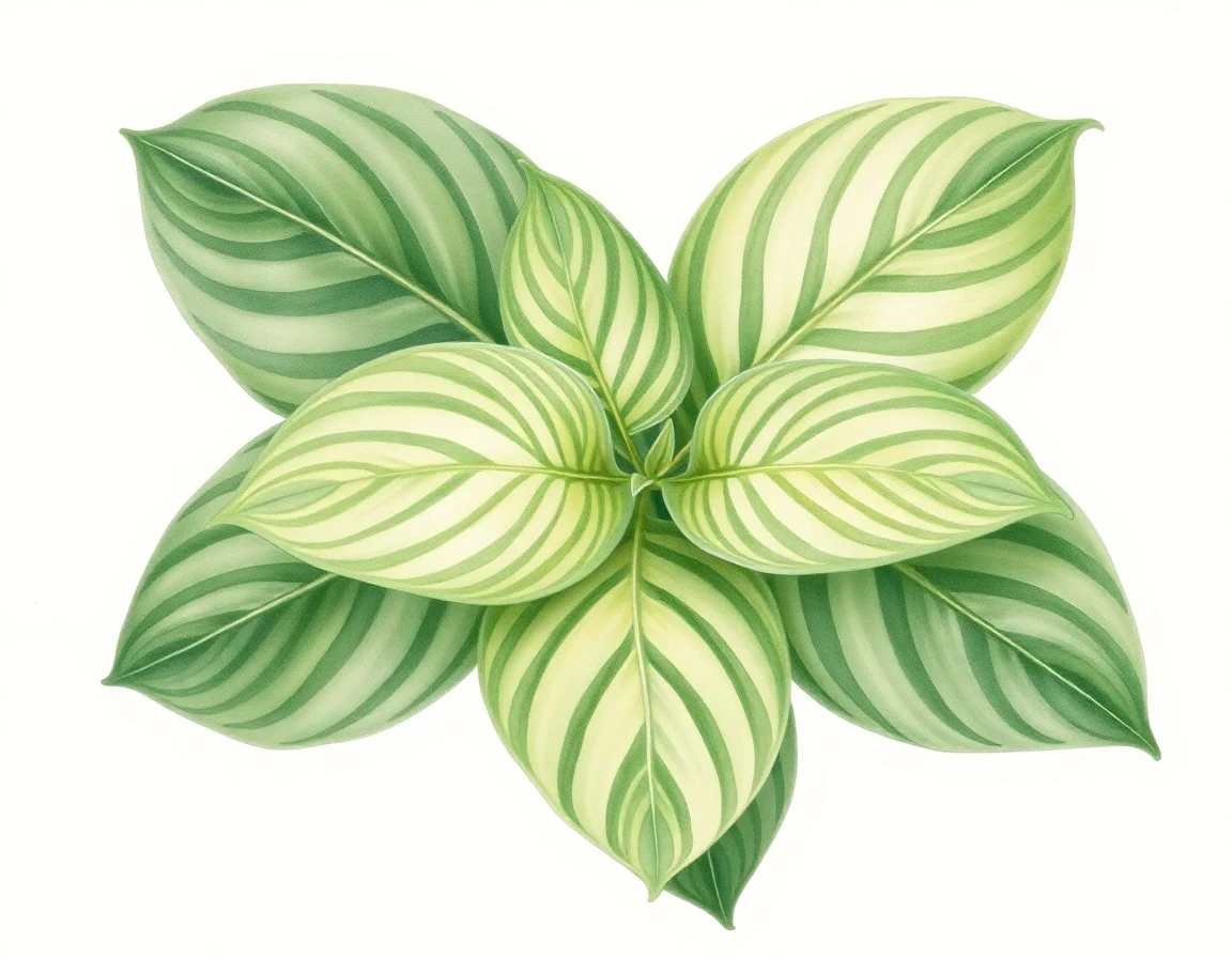 Watercolor illustration of Hosta 'Rosedale Marbled Swirl'