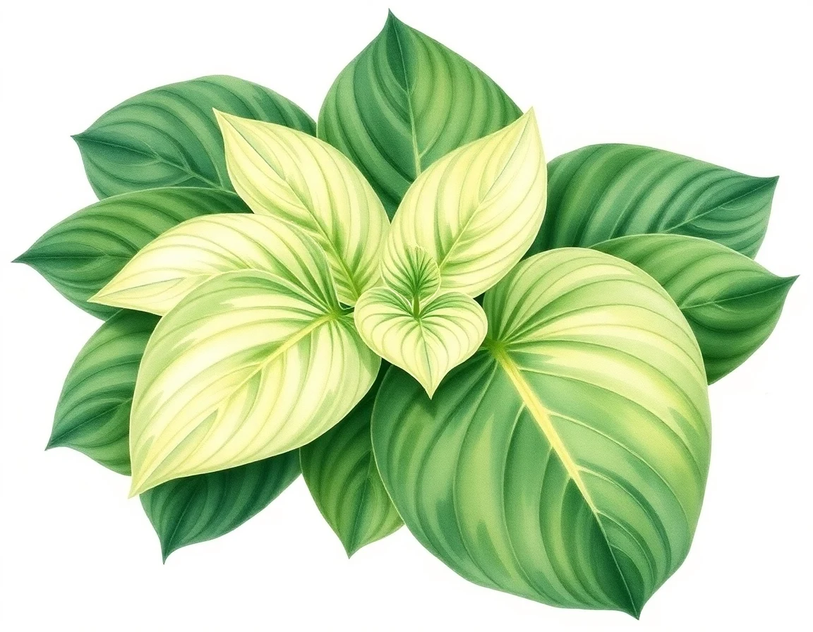 Watercolor illustration of Hosta 'Rosedale Streaked Zipper'