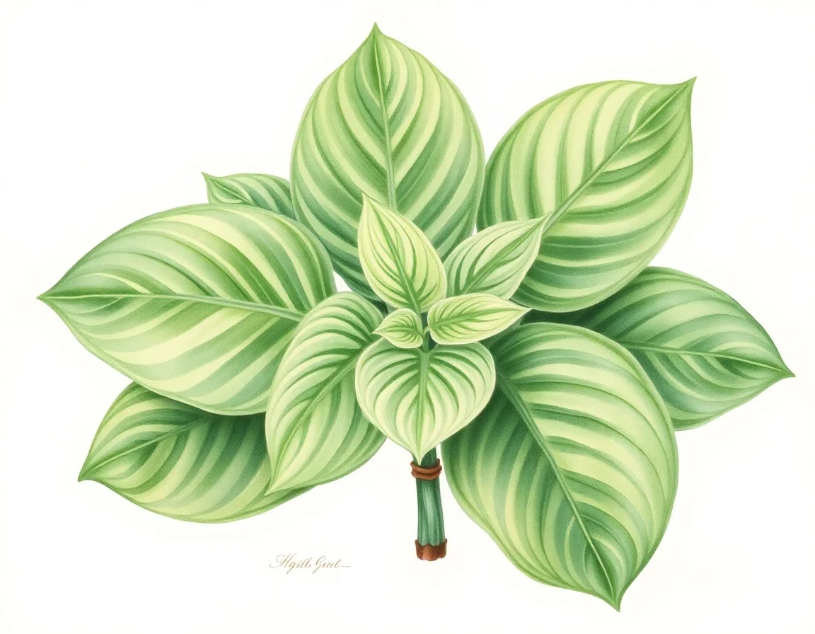 Watercolor illustration of Hosta 'Rosedale Thunderheads'