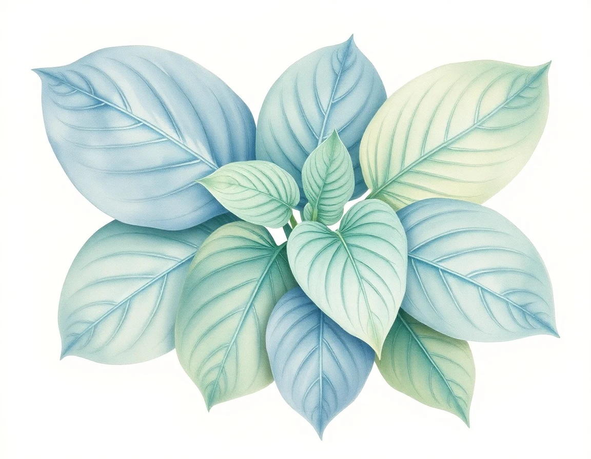 Watercolor illustration of Hosta 'Roundhouse Blues'