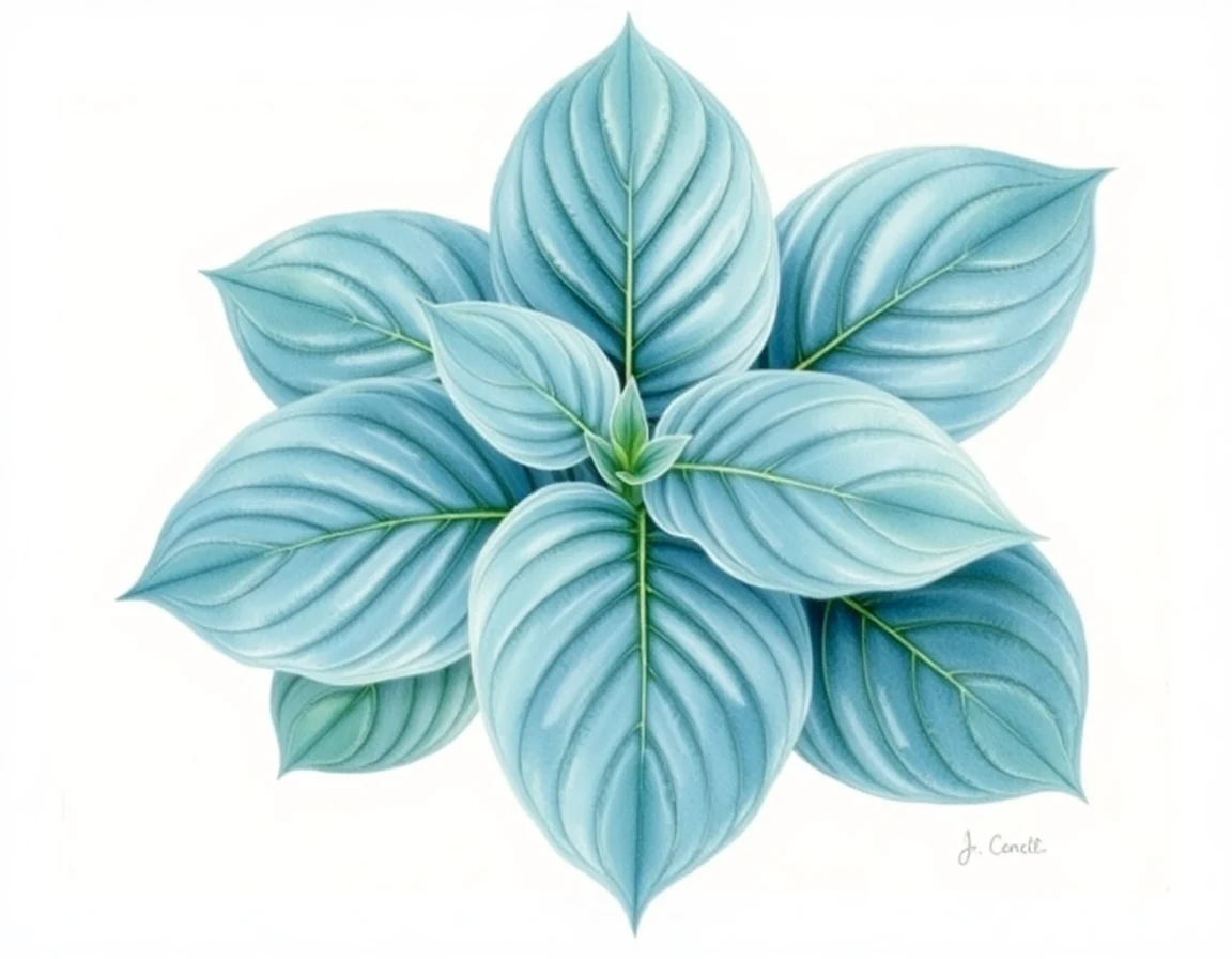 Watercolor illustration of Hosta 'Satin Flare'