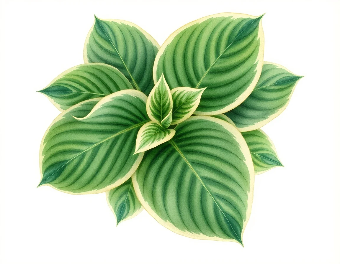 Watercolor illustration of Hosta 'Sea White Gold'