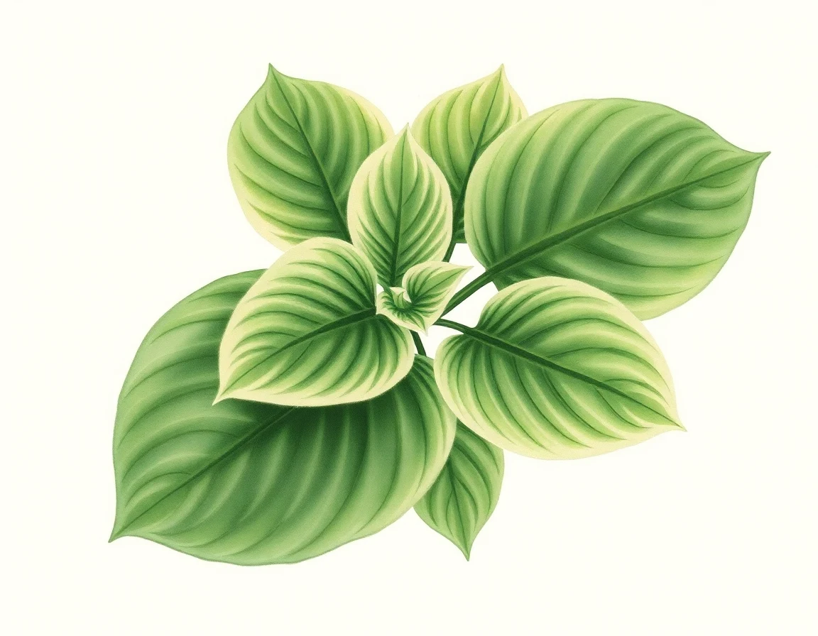 Watercolor illustration of Hosta 'Silver Streak'