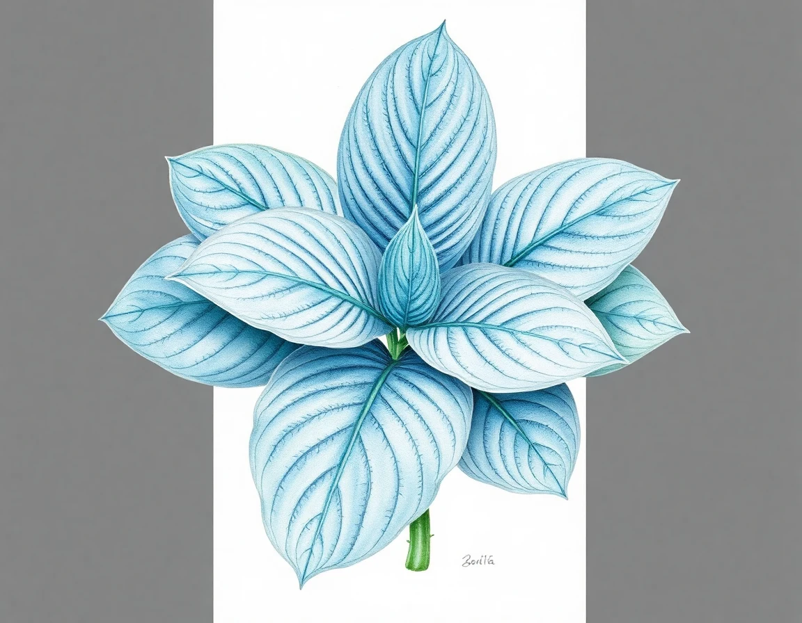 Watercolor illustration of Hosta 'Sky Blue Waters'