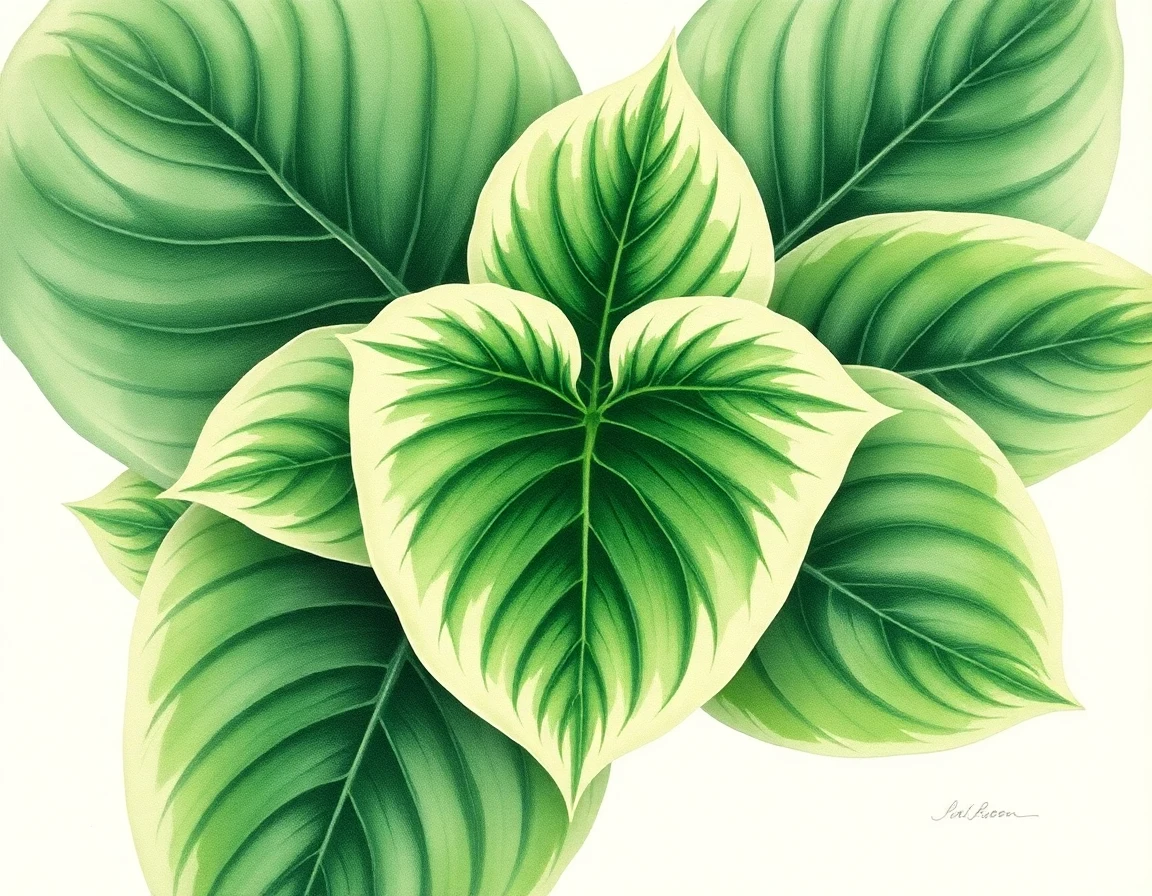 Watercolor illustration of Hosta 'Spinners'