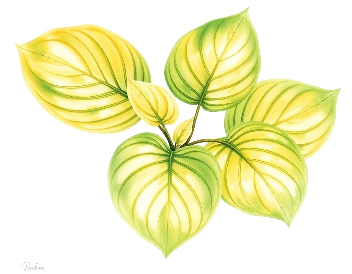 Watercolor illustration of Hosta 'Stone's Yellow Leaf'
