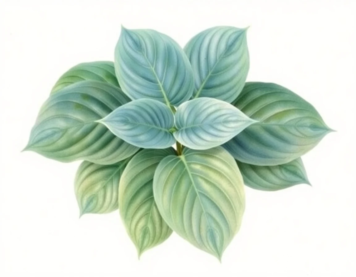 Watercolor illustration of Hosta 'Sum Upper Crust'