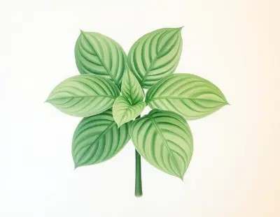 AI-generated watercolor illustration of Hosta 'Akane' (not a photograph)