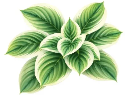 AI-generated watercolor illustration of Hosta 'Almost Heaven' (not a photograph)
