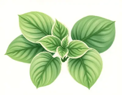 AI-generated watercolor illustration of Hosta 'American Choice' (not a photograph)
