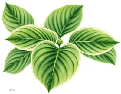 AI-generated watercolor illustration of Hosta 'Aspen Breeze' (not a photograph)