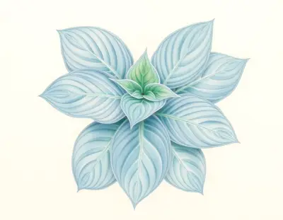 AI-generated watercolor illustration of Hosta 'Azure Waves' (not a photograph)