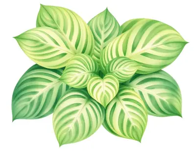 AI-generated watercolor illustration of Hosta 'Baiyu' (not a photograph)