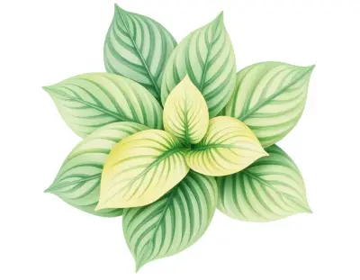 AI-generated watercolor illustration of Hosta 'Bethlehem' (not a photograph)