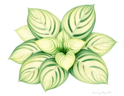 AI-generated watercolor illustration of Hosta 'Bloody Mary' (not a photograph)