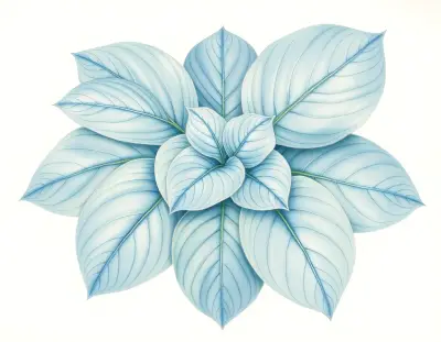 AI-generated watercolor illustration of Hosta 'Blu Dort' (not a photograph)