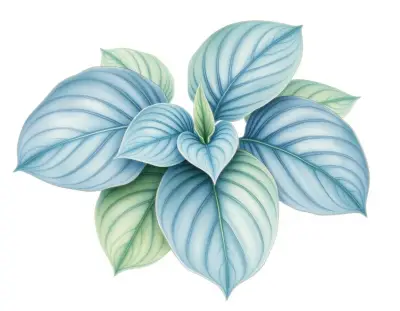 AI-generated watercolor illustration of Hosta 'Bob the Builder' (not a photograph)
